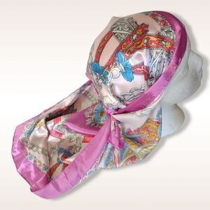 MOSI Scarf Medieval Pink Blue Grey Silky 36" Square‎